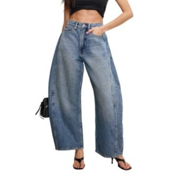 Good American Denim - Good American Wide Leg Flared Jeans in Medium Blue